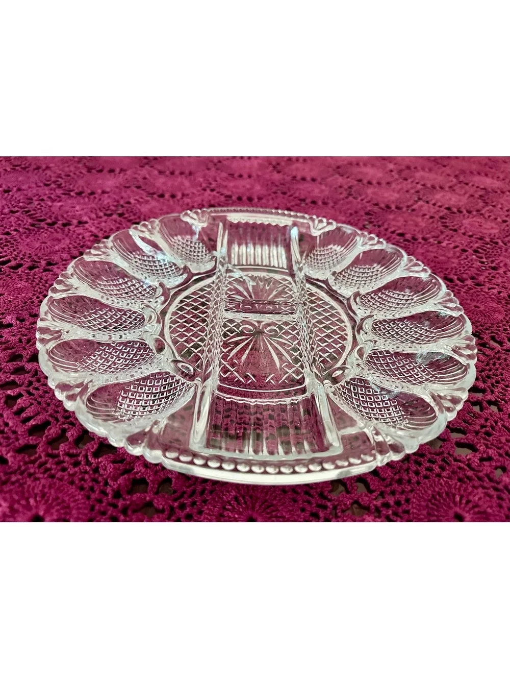 Vintage L.E. Smith Clear Glass Deviled Egg Relish Platter Tray